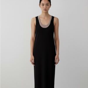 Enza Costa black & tan double layer soft cotton jersey tank midi dress - Medium